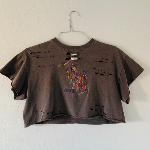 Retro Boutique Distressed “Jazz” Sparkle Sax🎷 Tee - Picture 1 of 3